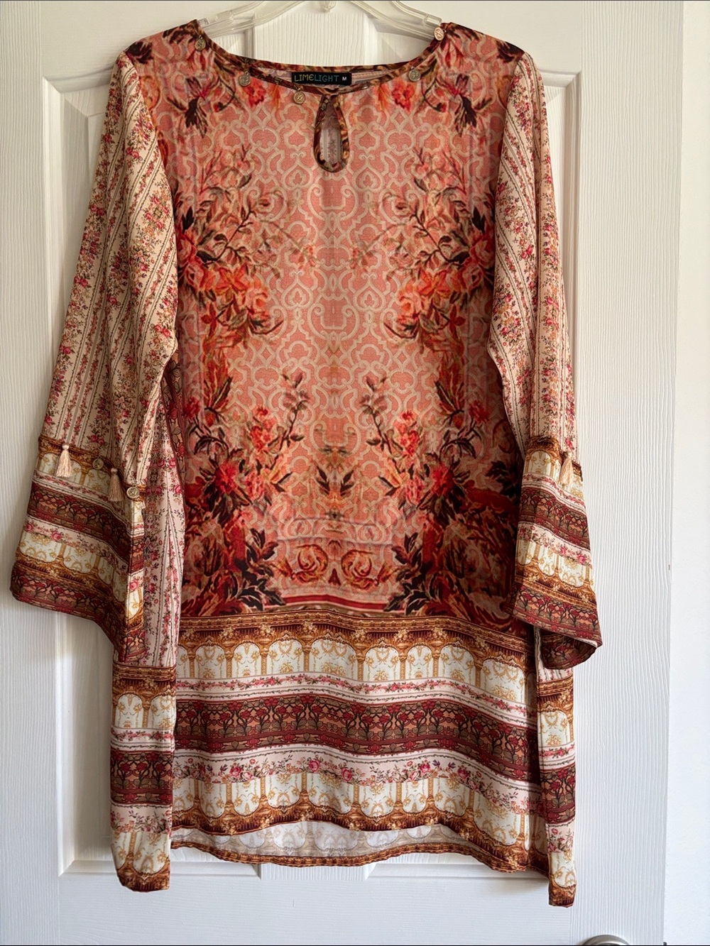 Limelight Pink Coral Floral Long Sleeve Boho Tunic